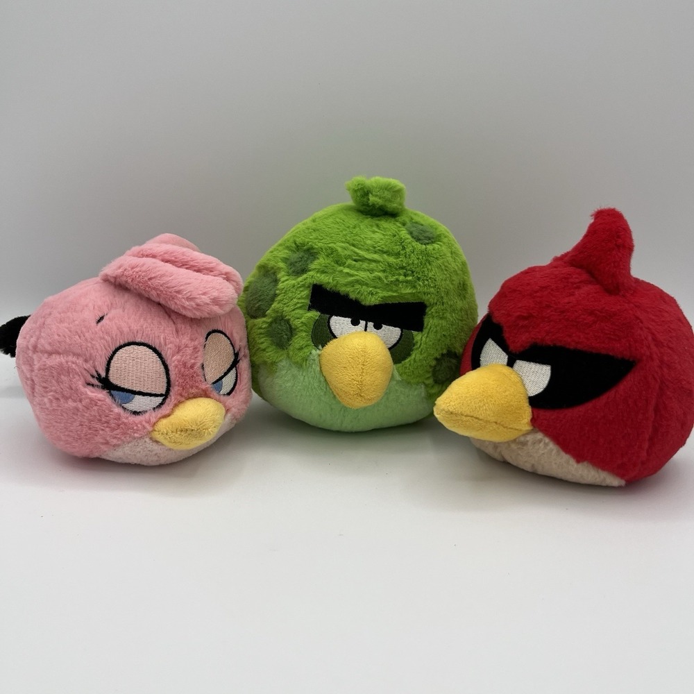 Angry Birds Lot of 3 Plush Red Pink Stella Green Terence Commonwealth NO SOUNDS